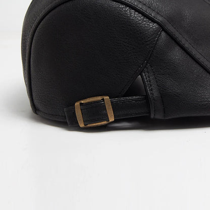 New Fashion Men PU Leather Beret Autumn Winter Visor Flat Cap Thicken Warm Hat Berets Vintage England Newsboy Caps | TINMICO - TINMICO