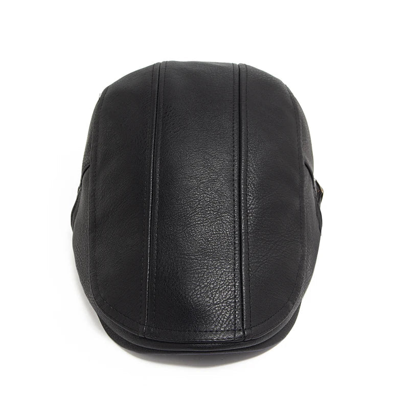 New Fashion Men PU Leather Beret Autumn Winter Visor Flat Cap Thicken Warm Hat Berets Vintage England Newsboy Caps | TINMICO - TINMICO