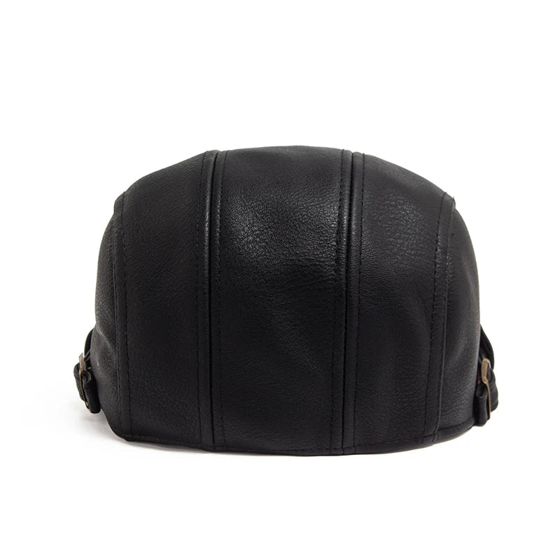 New Fashion Men PU Leather Beret Autumn Winter Visor Flat Cap Thicken Warm Hat Berets Vintage England Newsboy Caps | TINMICO - TINMICO