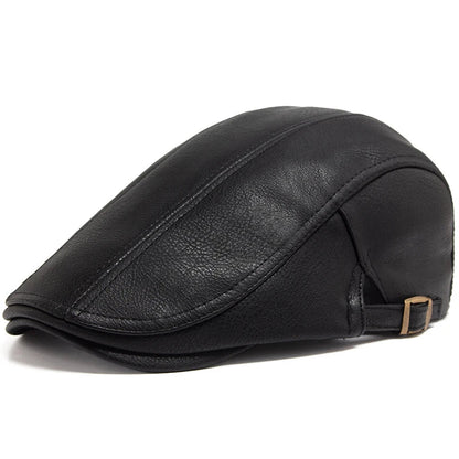 New Fashion Men PU Leather Beret Autumn Winter Visor Flat Cap Thicken Warm Hat Berets Vintage England Newsboy Caps | TINMICO - TINMICO