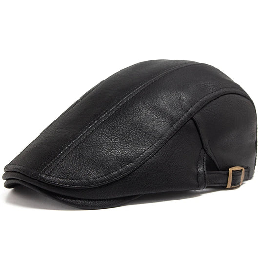 New Fashion Men PU Leather Beret Autumn Winter Visor Flat Cap Thicken Warm Hat Berets Vintage England Newsboy Caps | TINMICO - TINMICO