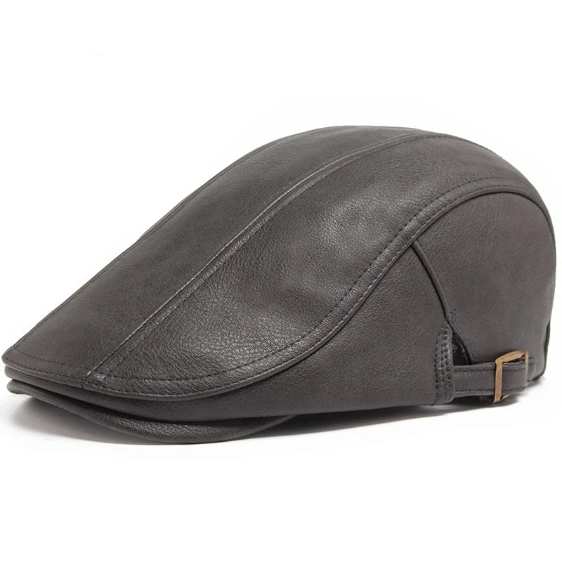 New Fashion Men PU Leather Beret Autumn Winter Visor Flat Cap Thicken Warm Hat Berets Vintage England Newsboy Caps | TINMICO - TINMICO
