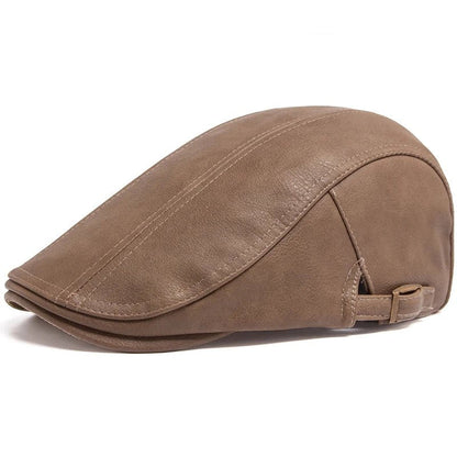 New Fashion Men PU Leather Beret Autumn Winter Visor Flat Cap Thicken Warm Hat Berets Vintage England Newsboy Caps | TINMICO - TINMICO