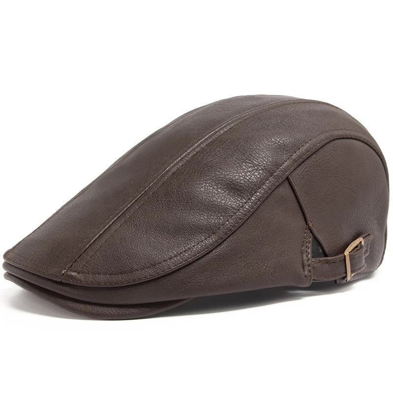 New Fashion Men PU Leather Beret Autumn Winter Visor Flat Cap Thicken Warm Hat Berets Vintage England Newsboy Caps | TINMICO - TINMICO