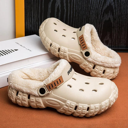 New Fashion Men Winter Slippers Warm Fur Garden Shoes couples Winter Warm House Slippers Indoor Outdoor Mules | TINMICO - TINMICO