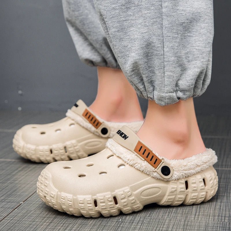 New Fashion Men Winter Slippers Warm Fur Garden Shoes couples Winter Warm House Slippers Indoor Outdoor Mules | TINMICO - TINMICO