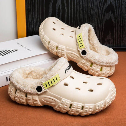 New Fashion Men Winter Slippers Warm Fur Garden Shoes couples Winter Warm House Slippers Indoor Outdoor Mules | TINMICO - TINMICO