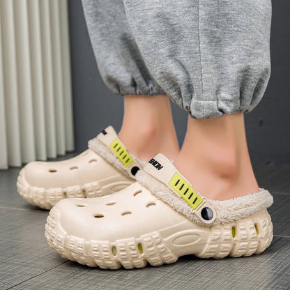 New Fashion Men Winter Slippers Warm Fur Garden Shoes couples Winter Warm House Slippers Indoor Outdoor Mules | TINMICO - TINMICO