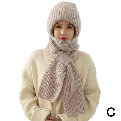 New Hat Scarf Set Cold Proof Ear Protection Scarf Warm Beanies Cycling Windproof Ladies Outdoor Caps,Winter Knitted Integrated TINMICO - TINMICO