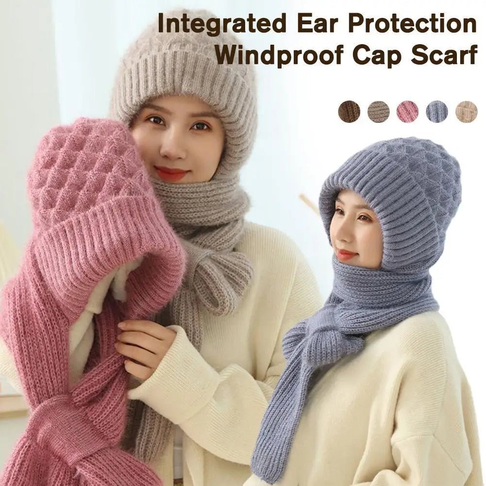 New Hat Scarf Set Cold Proof Ear Protection Scarf Warm Beanies Cycling Windproof Ladies Outdoor Caps,Winter Knitted Integrated TINMICO - TINMICO