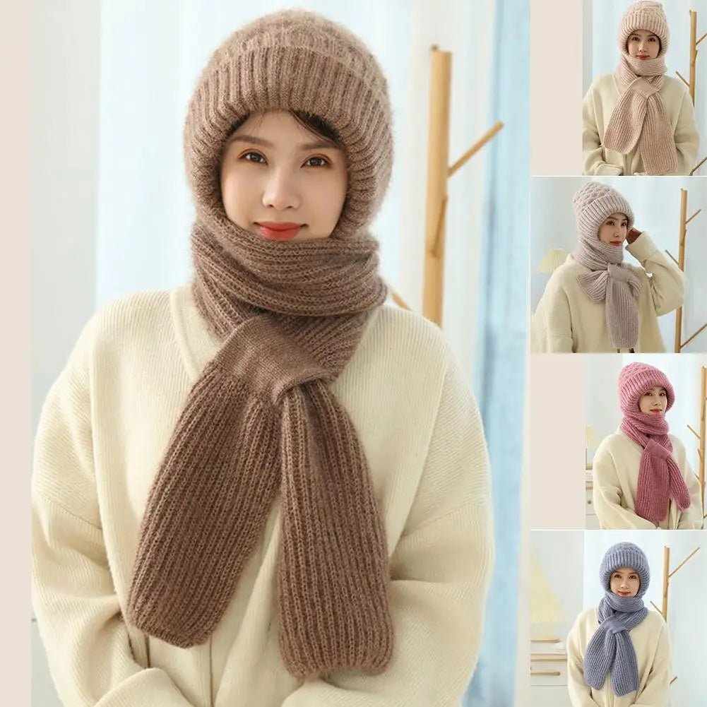 New Hat Scarf Set Cold Proof Ear Protection Scarf Warm Beanies Cycling Windproof Ladies Outdoor Caps,Winter Knitted Integrated TINMICO - TINMICO