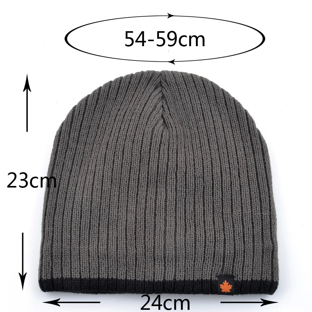 New Hats Men Winter Knitting Thick Beanie Hat Double Layer Solid Color Velvet Warm Bonnet Cap, Men's Skullies Beanies Knitted Wool | TINMICO - TINMICO
