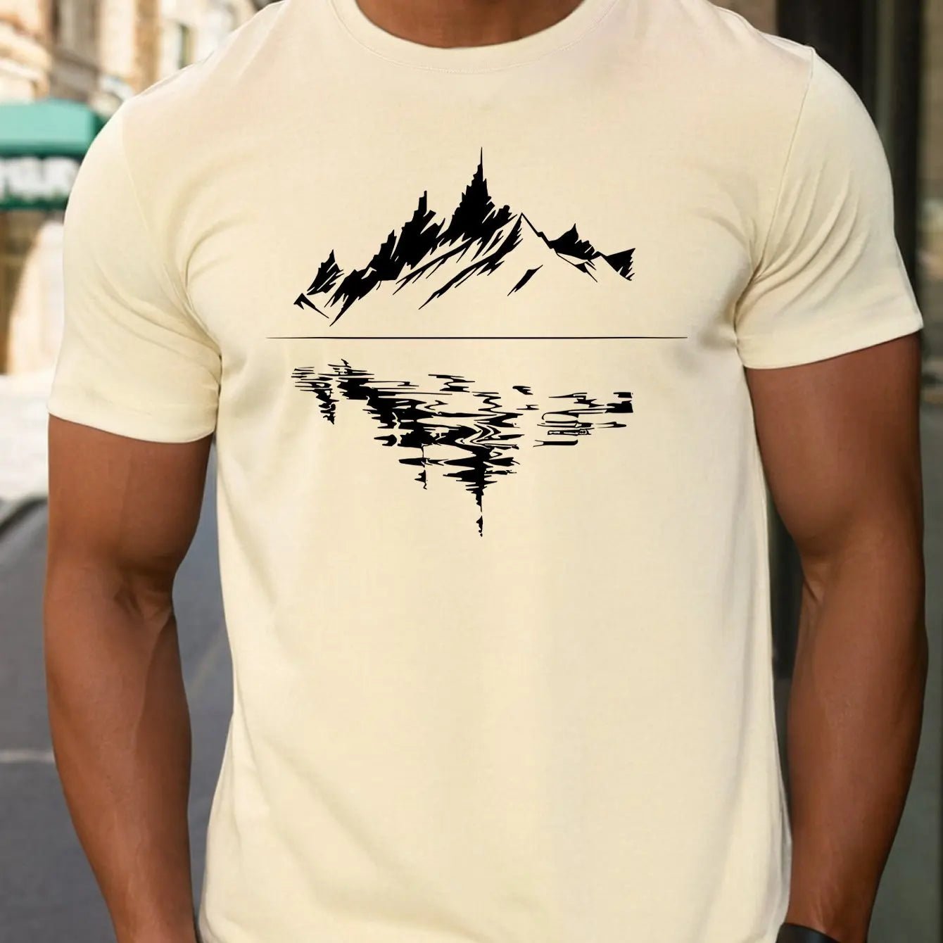 New Men's summer pure cotton fashionable casual loose fit plus mountain reflection printed round neck short sleeved T-shirt top | TINMICO - TINMICO