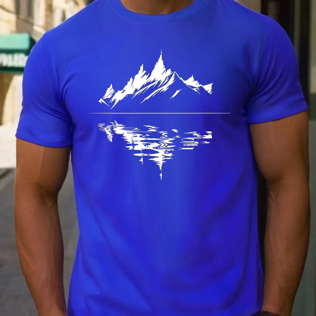 New Men's summer pure cotton fashionable casual loose fit plus mountain reflection printed round neck short sleeved T-shirt top | TINMICO - TINMICO