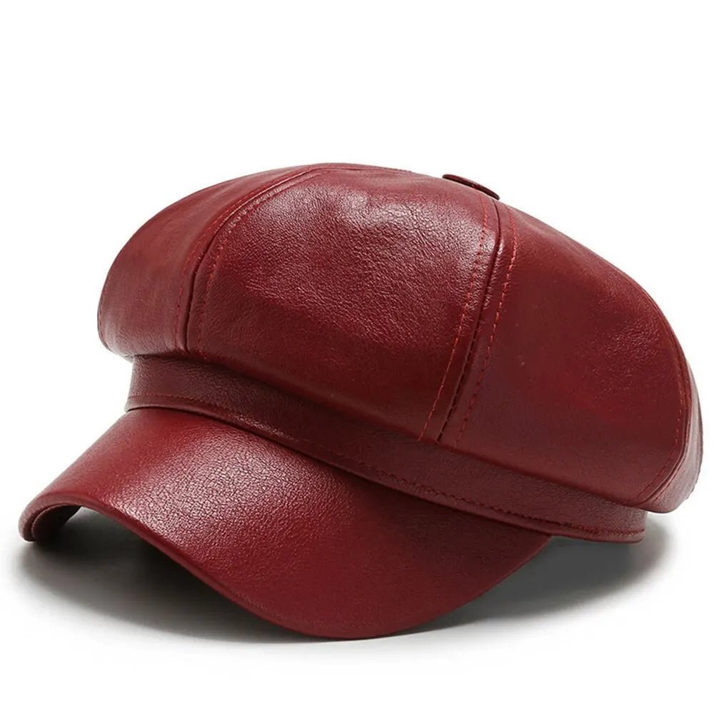 New Retro Fashion Women's Pu Leather Octagonal Hat Versatile Autumn And Winter Temperament Big Head Circumference Beret | TINMICO - TINMICO