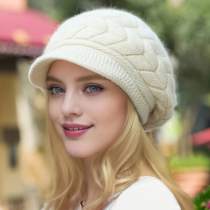 New Retro women's winter warm knitted cap, cold weather running, camping, walking fashionable skiing cap with sun hat | TINMICO - TINMICO