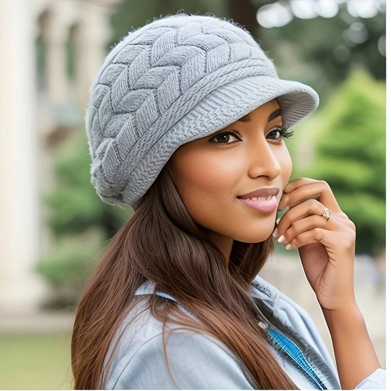 New Retro women's winter warm knitted cap, cold weather running, camping, walking fashionable skiing cap with sun hat | TINMICO - TINMICO