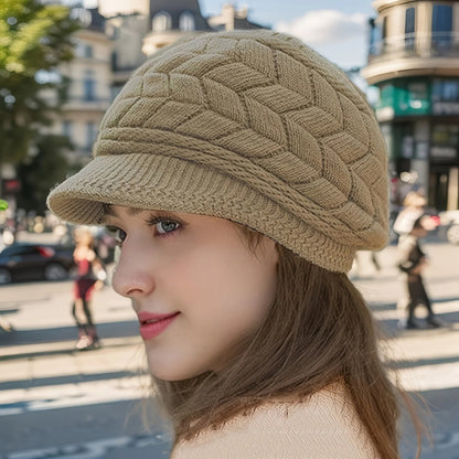 New Retro women's winter warm knitted cap, cold weather running, camping, walking fashionable skiing cap with sun hat | TINMICO - TINMICO