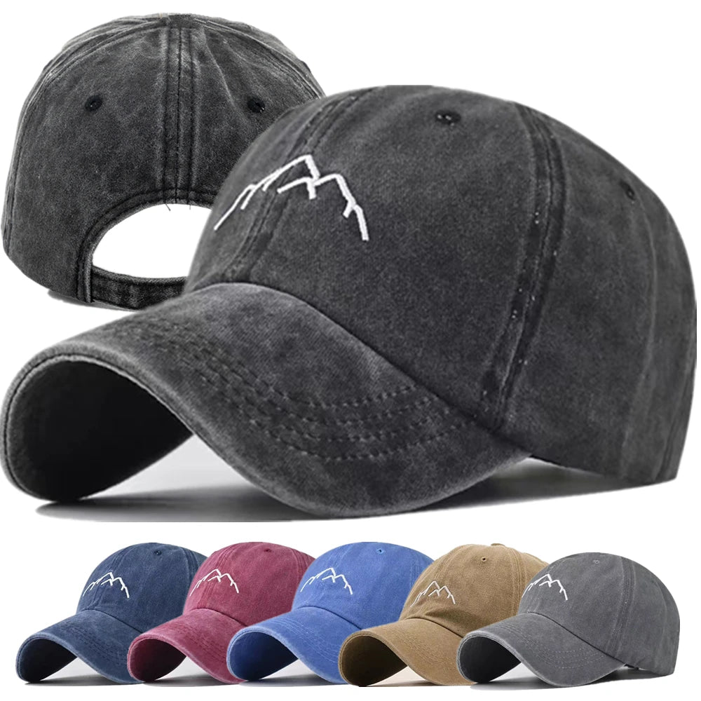 New Unisex Washed Cotton Cap Mountain Embroidery Vintage Baseball Cap Men Women Adjustable Casual Outdoor Streetwear Sports Hat - TINMICO