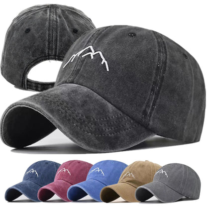 New Unisex Washed Cotton Cap Mountain Embroidery Vintage Baseball Cap Men Women Adjustable Casual Outdoor Streetwear Sports Hat - TINMICO