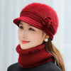 New Women Winter Hat Keep Warm Cap Add Fur Lined Hat & Scarf Warm Set Fashion Hat For Women Casual Faux Fur Flower Knitted Hat TINMICO - TINMICO