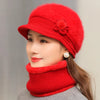 New Women Winter Hat Keep Warm Cap Add Fur Lined Hat & Scarf Warm Set Fashion Hat For Women Casual Faux Fur Flower Knitted Hat TINMICO - TINMICO