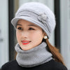 New Women Winter Hat Keep Warm Cap Add Fur Lined Hat & Scarf Warm Set Fashion Hat For Women Casual Faux Fur Flower Knitted Hat TINMICO - TINMICO