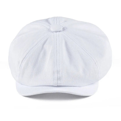 Newsboy Cap Men's White Twill Cotton Hat Women's Baker Boy Caps Retro Big Headpiece | TINMICO - TINMICO