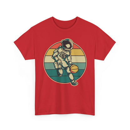 Retro Astronaut Basketball Unisex Heavy Cotton Tee, Casual Graphic Tee, Space Lover Gift, Fun Streetwear, Unique Presents - TINMICO
