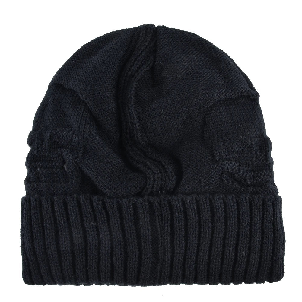 Skull Pattern Solid Color Hat With Metal Skulls Skullies Beanies Men's Knit Thick Hats, Winter Beanies Men Knitted TINMICO - TINMICO