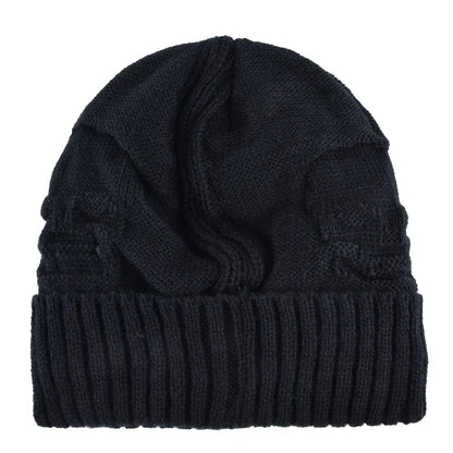 Skull Pattern Solid Color Hat With Metal Skulls Skullies Beanies Men's Knit Thick Hats, Winter Beanies Men Knitted TINMICO - TINMICO