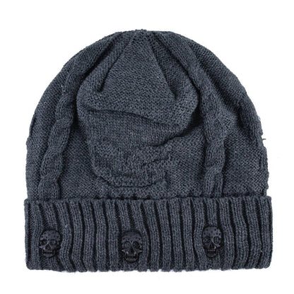 Skull Pattern Solid Color Hat With Metal Skulls Skullies Beanies Men's Knit Thick Hats, Winter Beanies Men Knitted TINMICO - TINMICO