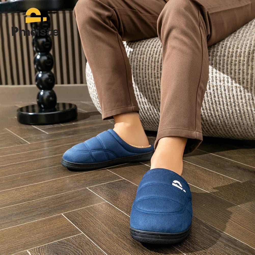 Slippers for men TPR Sole Memory Foam Warm Soft Cushion Non slip Stripe Design Comfortable Indoor House Shoes TINMICO - TINMICO