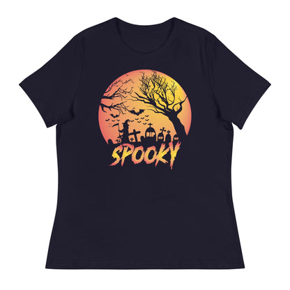 Spooky Halloween Women's Relaxed T-Shirt, Halloween Costumes for Women, Halloween Shirts for Women - TINMICO