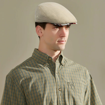 TINMICO Jangoul Mens Flat Cap Soft Vintage Linen Hats Casual Retro Newsboy Hat Beret for Male Driving Ivy Hats Summer Autumn - TINMICO