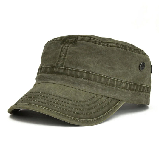 TINMICO Washed Cotton Military Cadet Army Caps for Men Vintage Flat Top Hats - TINMICO