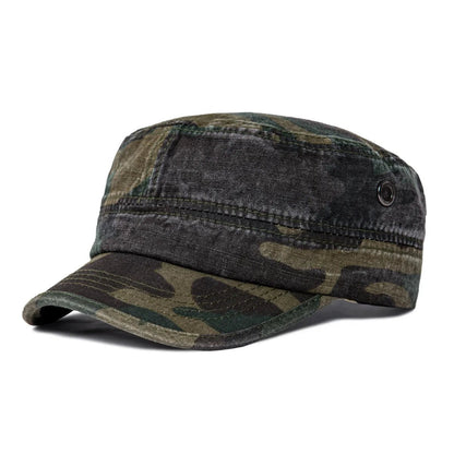 TINMICO Washed Cotton Military Cadet Army Caps for Men Vintage Flat Top Hats - TINMICO