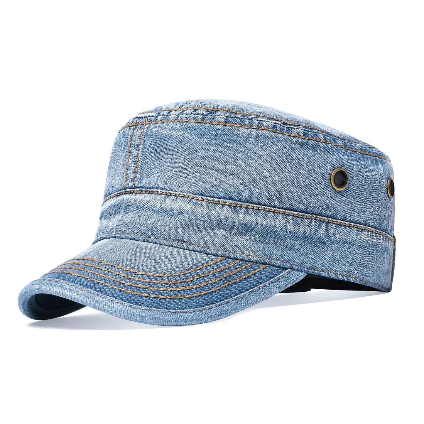 TINMICO Washed Cotton Military Cadet Army Caps for Men Vintage Flat Top Hats - TINMICO