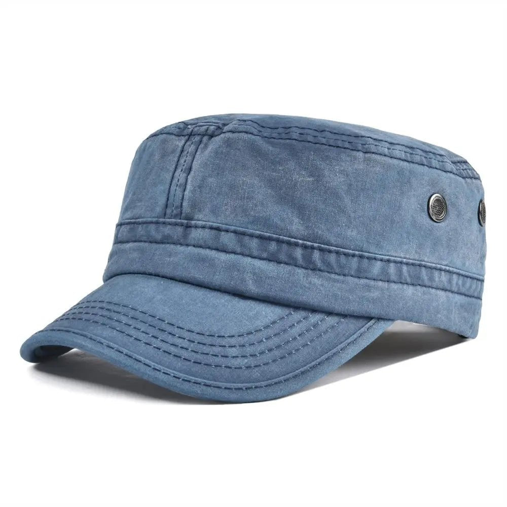 TINMICO Washed Cotton Military Cadet Army Caps for Men Vintage Flat Top Hats - TINMICO
