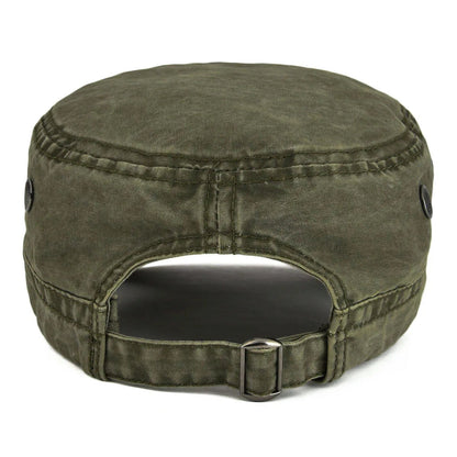 TINMICO Washed Cotton Military Cadet Army Caps for Men Vintage Flat Top Hats - TINMICO