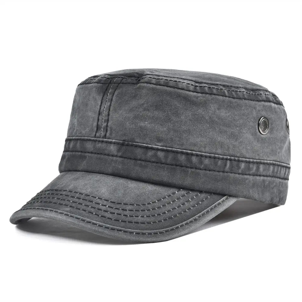TINMICO Washed Cotton Military Cadet Army Caps for Men Vintage Flat Top Hats - TINMICO