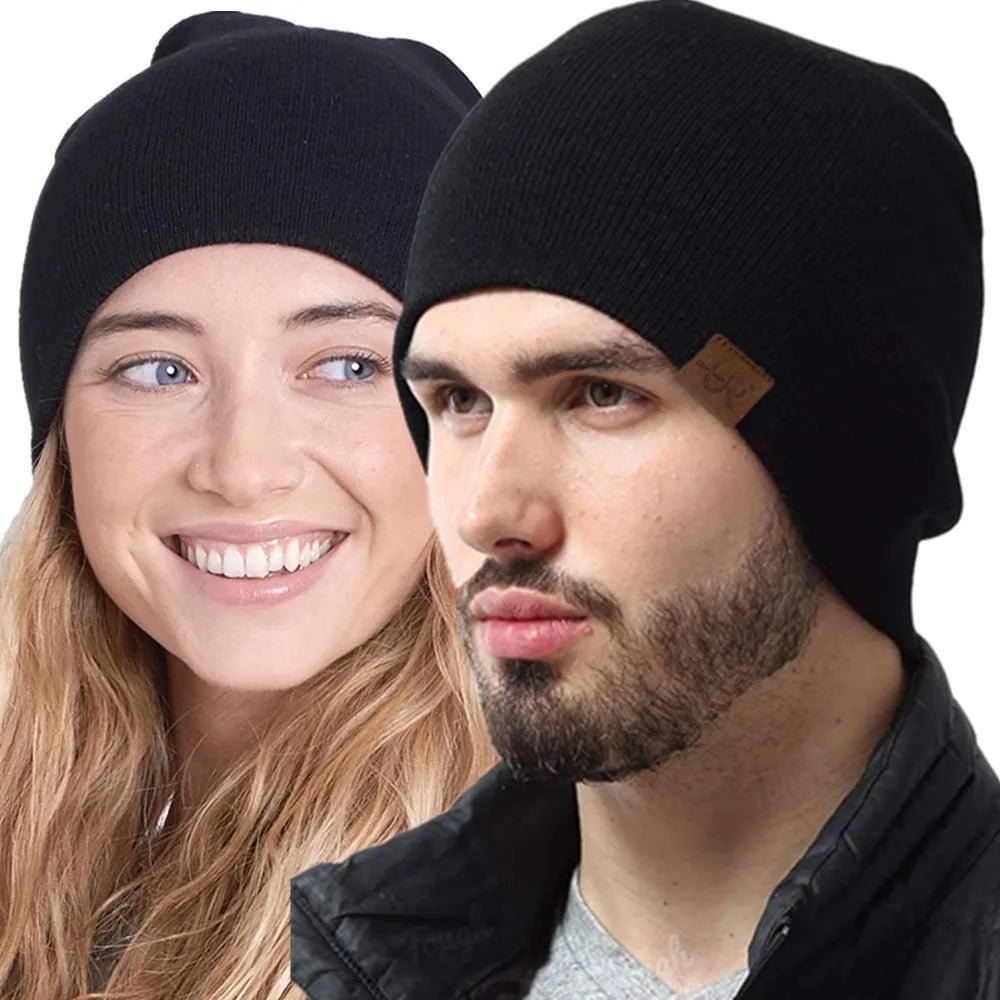 Unisex Winter Hats Solid Color Knitted Hats For Men And Women Beanie Cap Outdoor Add Fur Lining Warm Sports Hats|TINMICO - TINMICO
