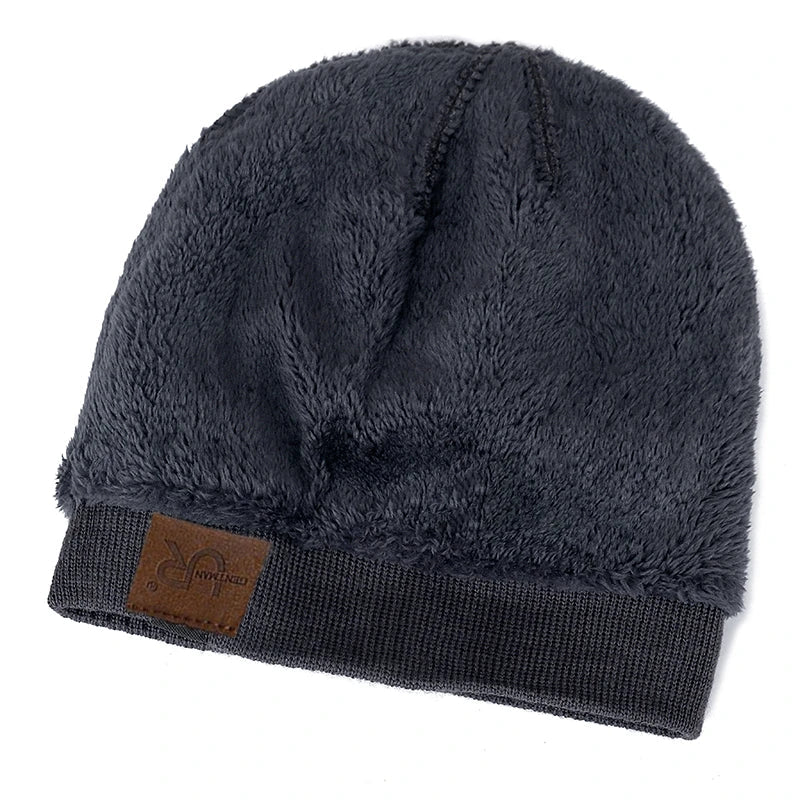 Unisex Winter Hats Solid Color Knitted Hats For Men And Women Beanie Cap Outdoor Add Fur Lining Warm Sports Hats|TINMICO - TINMICO