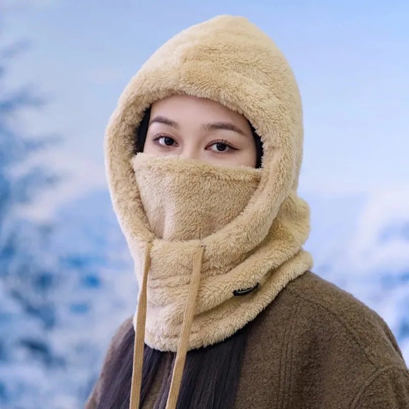 Windproof Cap Hood Thermal Winter Balaclava Drawstring Keep Warm Ski Mask Hat Women,Soft Solid Color Cycling TINMICO - TINMICO