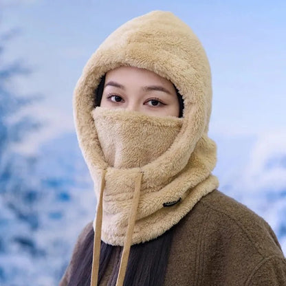 Windproof Cap Hood Thermal Winter Balaclava Drawstring Keep Warm Ski Mask Hat Women,Soft Solid Color Cycling TINMICO - TINMICO