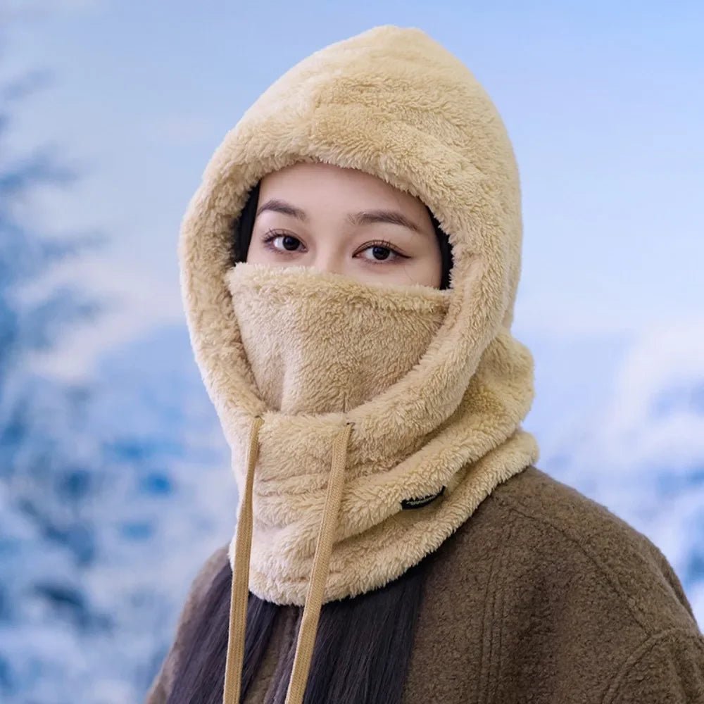 Windproof Cap Hood Thermal Winter Balaclava Drawstring Keep Warm Ski Mask Hat Women,Soft Solid Color Cycling TINMICO - TINMICO