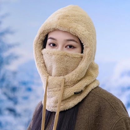 Windproof Cap Hood Thermal Winter Balaclava Drawstring Keep Warm Ski Mask Hat Women,Soft Solid Color Cycling TINMICO - TINMICO