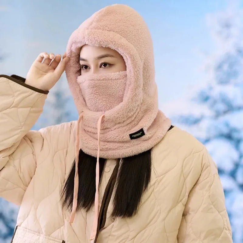 Windproof Cap Hood Thermal Winter Balaclava Drawstring Keep Warm Ski Mask Hat Women,Soft Solid Color Cycling TINMICO - TINMICO