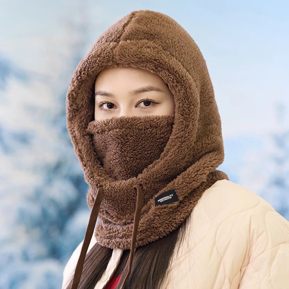 Windproof Cap Hood Thermal Winter Balaclava Drawstring Keep Warm Ski Mask Hat Women,Soft Solid Color Cycling TINMICO - TINMICO