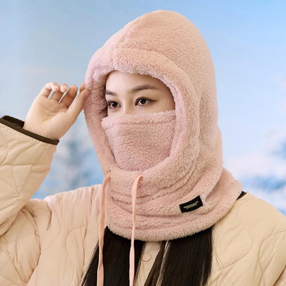 Windproof Cap Hood Thermal Winter Balaclava Drawstring Keep Warm Ski Mask Hat Women,Soft Solid Color Cycling TINMICO - TINMICO